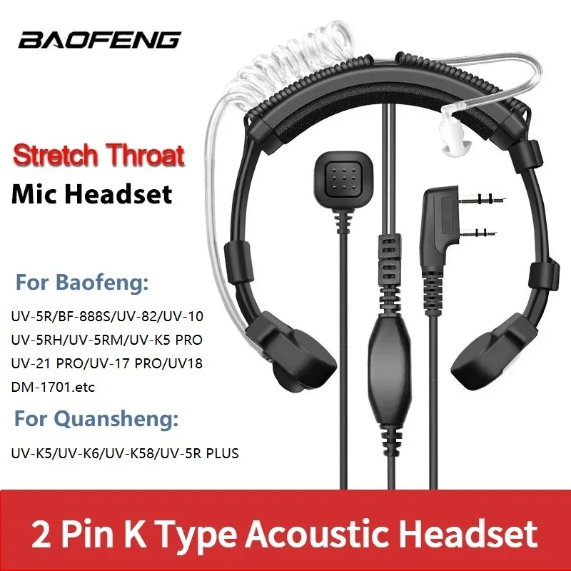 ABBREE auriculares acústicos ajustables extensibles con micrófono PTT para Baofeng UV-5R BF-888S UV-21 PRO Quansheng UV K5 K6