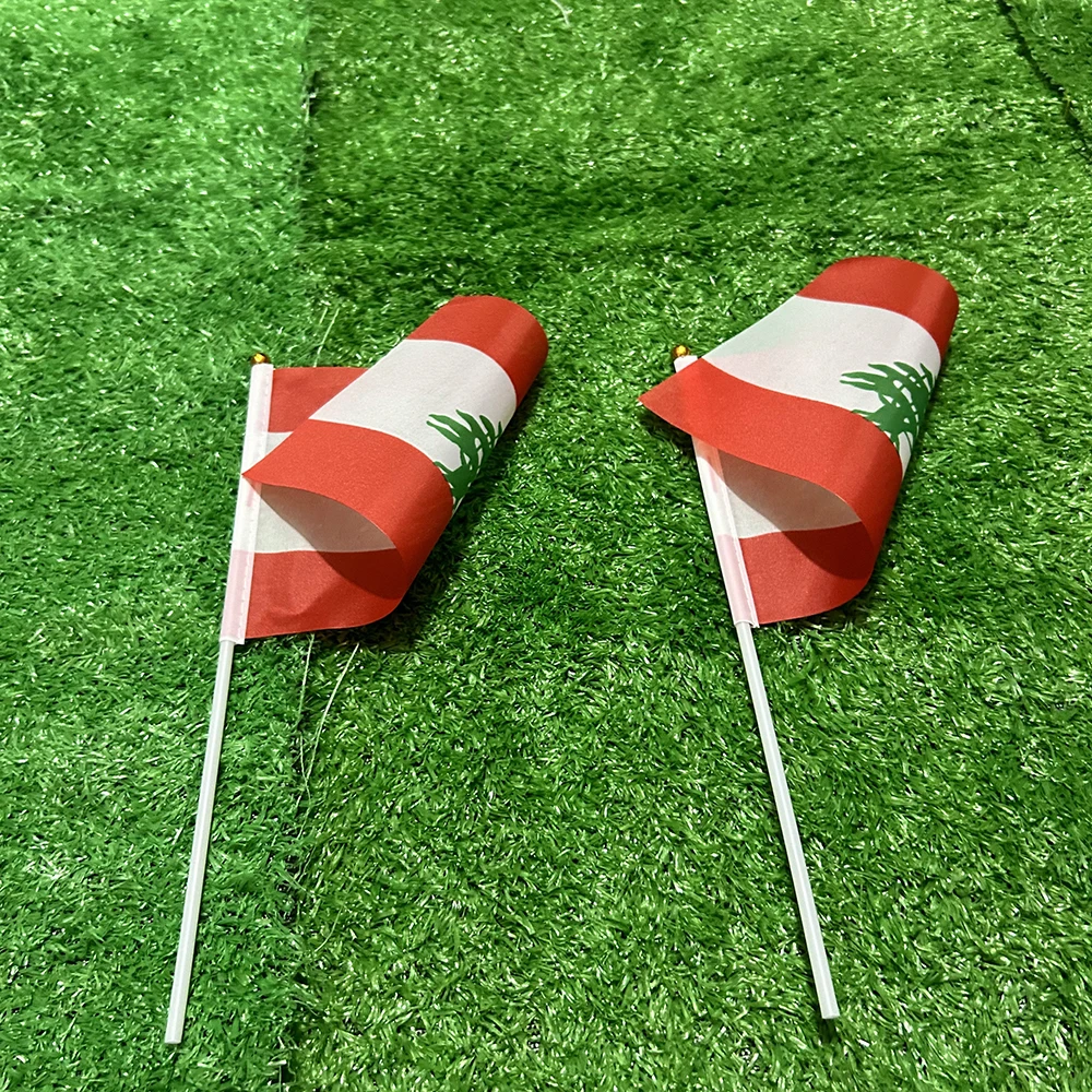 Banderas SKY Banderas onduladas a mano del Líbano 10/20/50/100 Uds 14*21cm banderas de mano del Líbano con asta de bandera de plástico bandera de impresión de poliéster - imagen 4