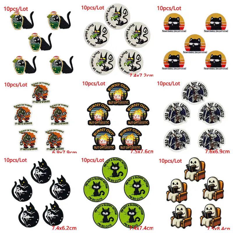 10 unids/lote de parches bordados de animales de Hip-Hop para ropa, eslogan de letras, parches para planchar, insignia termoadhesiva para camisa DIY