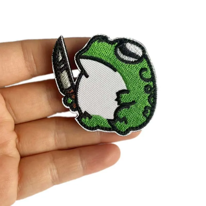 Parche de gancho y bucle bordado con apliques de tela de Animal con cuchillo, ganso de paz, rana enojado, gato, insignias tácticas de pato, pegatina para ropa