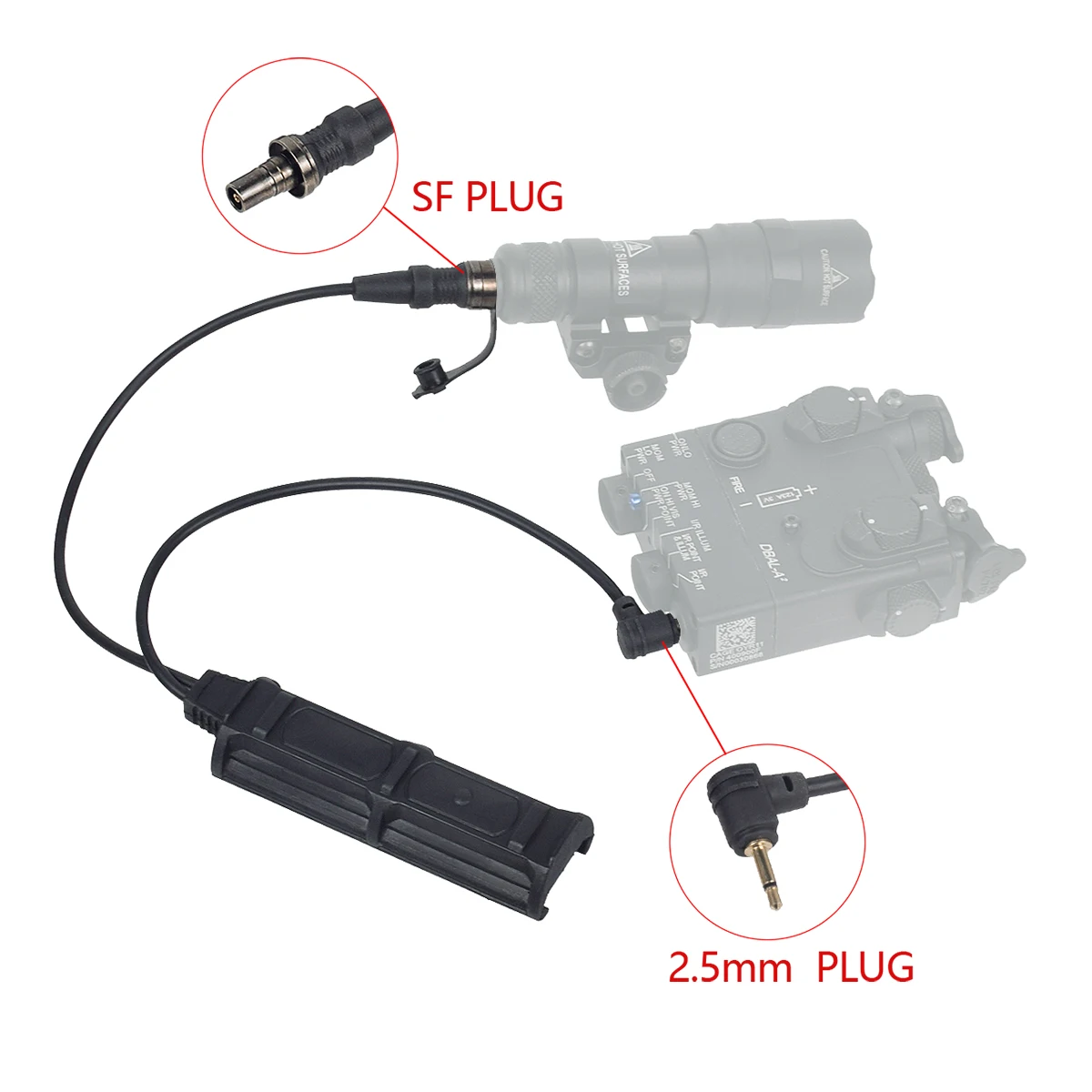 Interruptor de botón de presión doble WTB, enchufe SF de 2,5 MM, compatible con PEQ DBAL Laser SureFire M300 M600, linterna para armas Airsoft - imagen 2