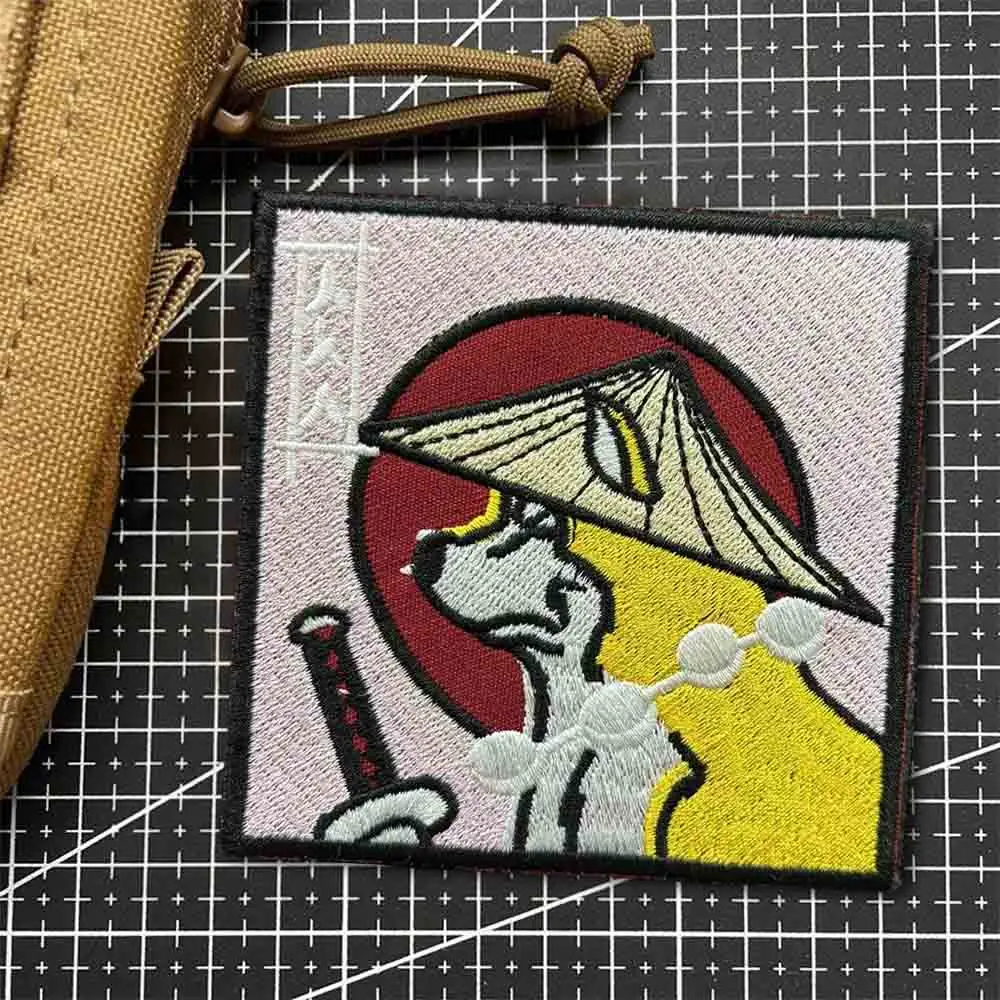 Shiba Inu-cuchillo samurái japonés, parche táctico con gancho y bucle, parche bordado, brazalete, insignia de moral militar, pegatinas para mochila - imagen 2
