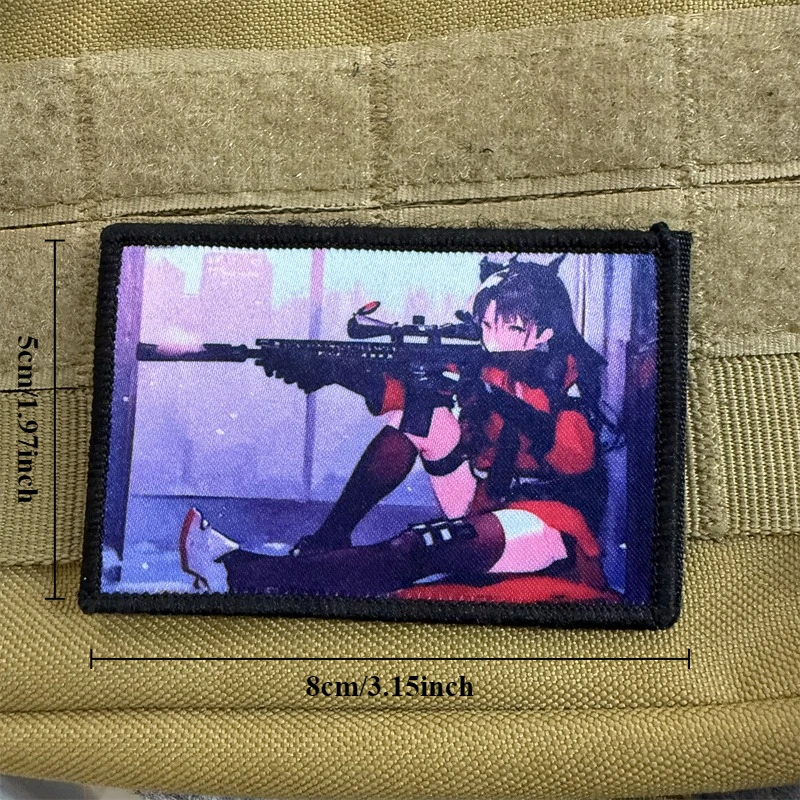 Parche de francotirador de Chica de Anime, insignia de moral táctica, parches de brazalete con gancho y bucle impresos para ropa - imagen 3