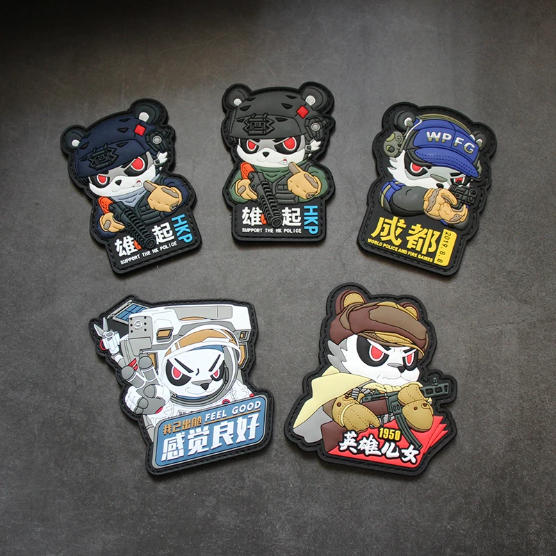 Parches de PVC versión Q Panda World HKP, insignias heróicas conmemorativas aeroespaciales de China, tácticas para bolsa de ropa, casco, chaleco, decoración
