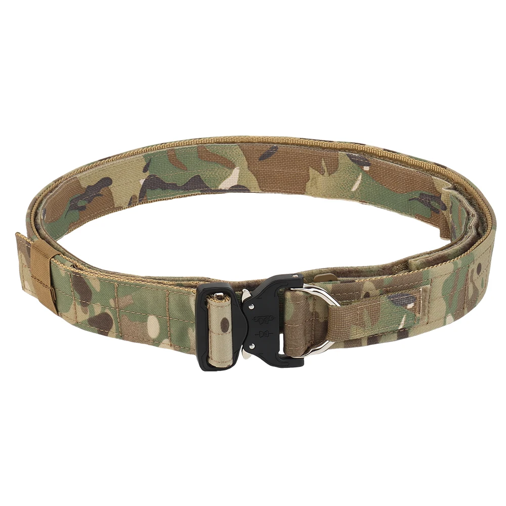 Cinturón táctico Molle de doble capa para hombre, cinturón de Contactor de entrenamiento de caza, hebilla de Metal de liberación rápida, cinturón de tiro Airsoft