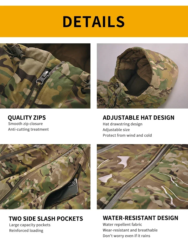HAN WILD-Chaqueta táctica de algodón para hombre, chaqueta de camuflaje gruesa y cálida para invierno, ropa a prueba de viento, cortavientos para senderismo y asalto al aire libre - imagen 5