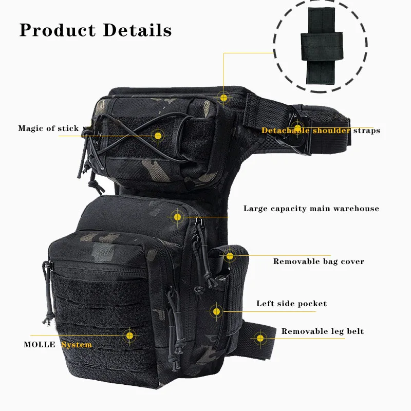 Bolsa de pierna para exteriores para hombre, accesorio táctico de nailon duradero con bolsa ajustable, bolsa de pesca ecológica táctica militar 1000D - imagen 5
