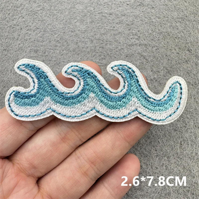 Parche bordado de ola de mar/botas de dibujos animados, parches para planchar al aire libre para ropa, parches bordados DIY para ropa, pegatinas de costura - imagen 4