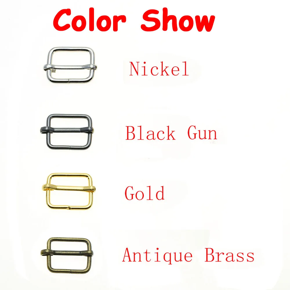 100 unids/pack diapositivas de Metal Tri-Glides alambre-formado rodillo Pin hebillas deslizante ajustador bolsa correa accesorios 10-38MM - imagen 4