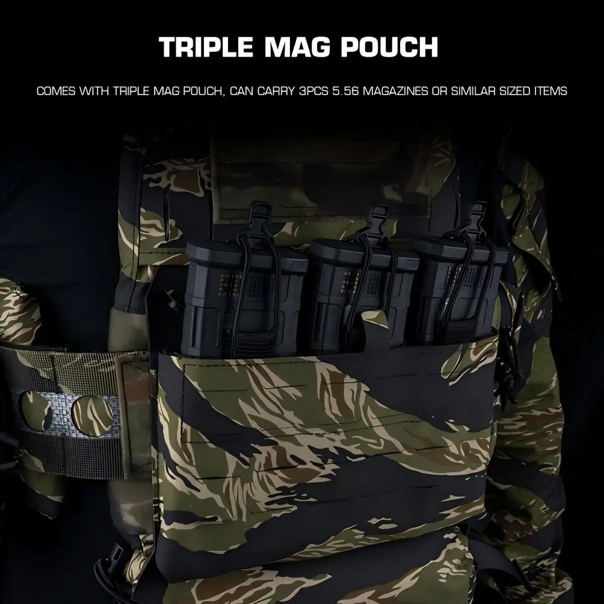 Portador de placa de PC V5, chaleco ajustable con plataforma de armadura todo en uno ágil con bolsa Triple Mag de liberación rápida, bolsa secundaria para artículo de 2 uds. - imagen 5