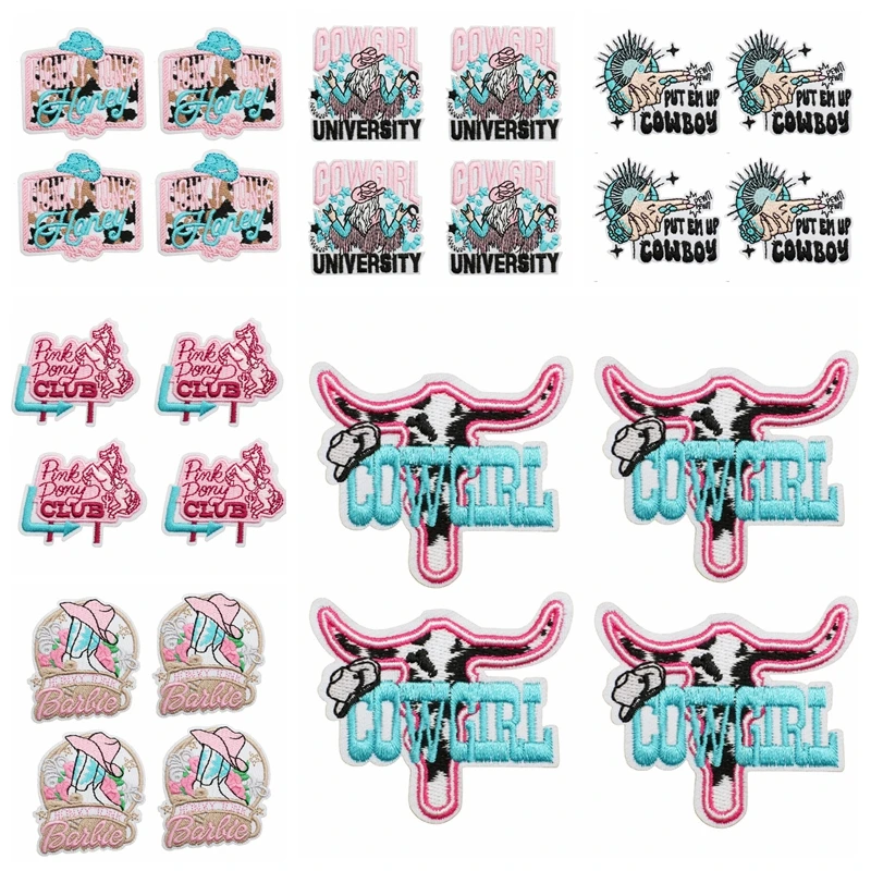 10 unids/lote, parches de vaqueras occidentales de estilo rosa, sombreros, chaquetas, insignias bordadas, parche rosa para niña, parches para planchar para ropa DIY
