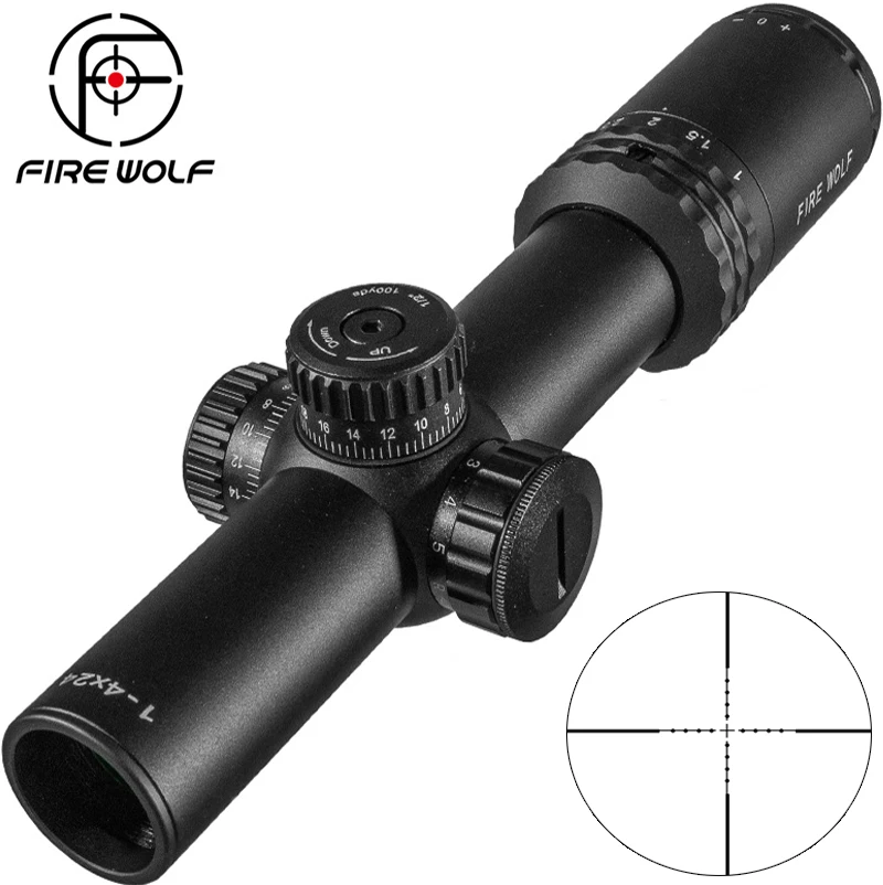 FIRE WOLF 1-4X24E mira telescópica caza mira de punto rojo mira de Rifle compacta retícula iluminada con soportes para AR15 AK - imagen 2