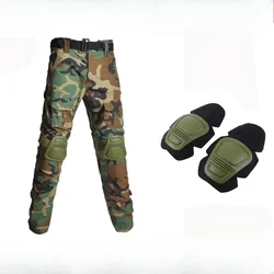 Pantalones de combate para hombre al aire libre + rodilleras, pantalones tácticos, pantalones de camuflaje para senderismo, ropa de trabajo y caza, resistente al desgaste con múltiples bolsillos