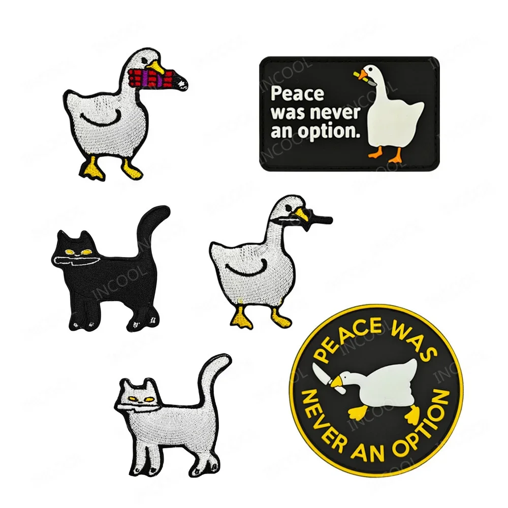 Parches de cuchillos bordados divertidos, animales Meme, gato, pato, perro, Ganso, Rana, Calavera, Parche de goma de PVC para gorra de ropa - imagen 2