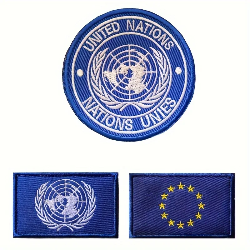 Parche Velcro bordado UE y ONU - insignia para mochila militar