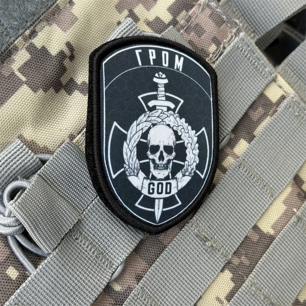"ГРОМ" parches de gancho y bucle con estampado de esqueleto de espada para ropa insignia de moral táctica brazalete militar mochila apliques pegatina - imagen 5