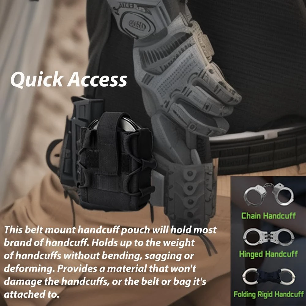 Funda para esposas tácticas, funda para puños de cinturón Molle, bolsa para esposas profesional, soporte para grilletes estándar de liberación rápida para chaleco