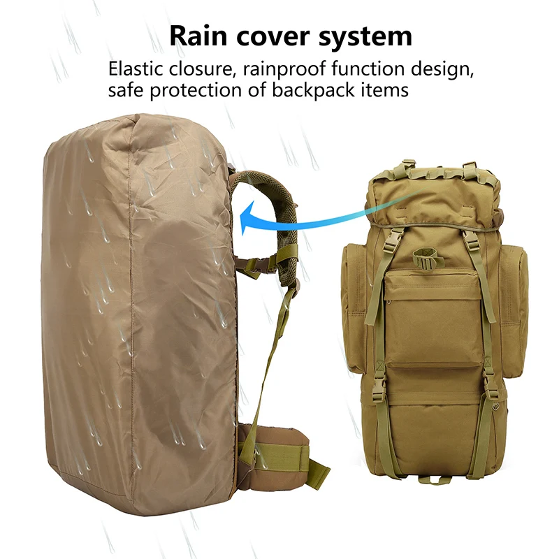 Mochila impermeable de gran capacidad de 65L para exteriores, mochila táctica para caza, Camping, cubierta para lluvia, bolsas de escalada para montañismo - imagen 4