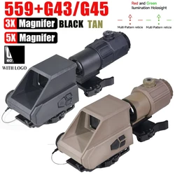 Mira óptica holográfica de punto rojo y verde 559, lupa G43 G45 5X, mira réflex táctica, colimador, accesorios de caza