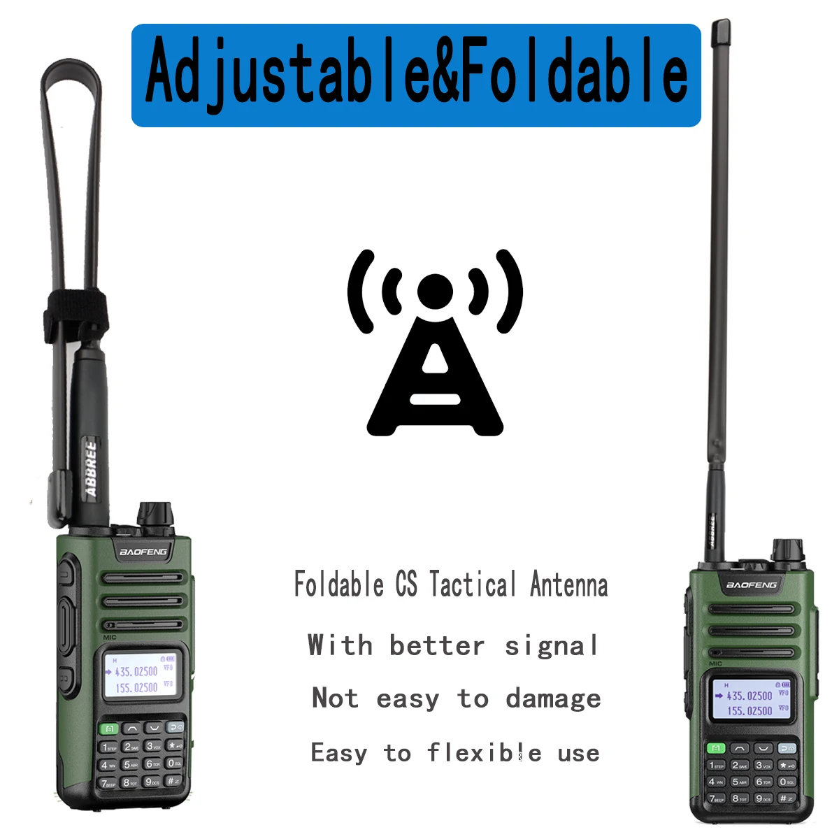 ABBREE GMRS-48CM CS antena táctica SMA-hembra ajustable plegable 462-467Mhz para Baofeng GM-15 Pro Ham Walkie Talkie - imagen 3