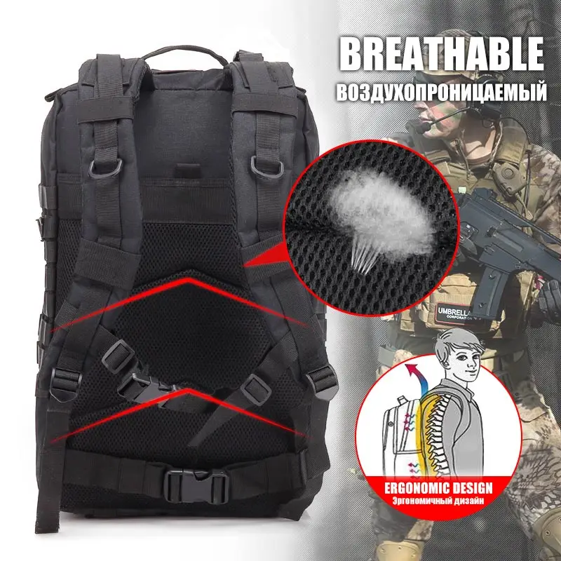 Mochilas tácticas para hombre de 30/45L, bolsas de viaje para supervivencia al aire libre, paquete de asalto 3P, paquete EDC Molle para senderismo y caza - imagen 4