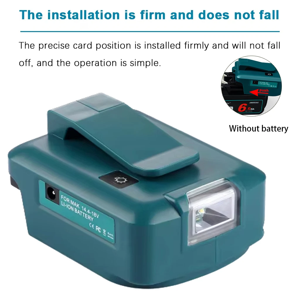 Para Makita ADP05 14,4 V/18V Li-Lon batería puerto convertidor USB Dual con foco de luz LED linterna exterior para batería Makita