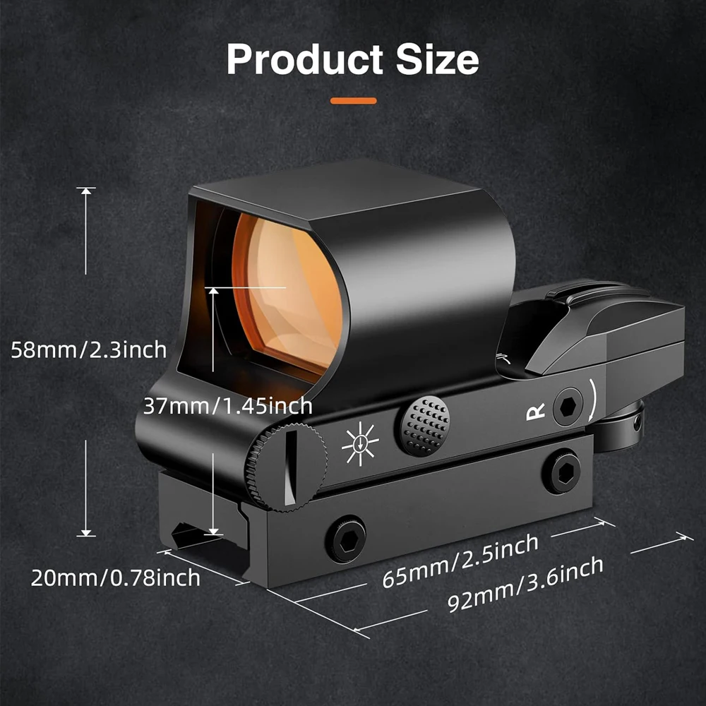 Mira réflex táctica, mira telescópica de punto rojo de 1x28x40mm, 4 retículas ajustables con soporte de riel Picatinny para rieles de 11mm - imagen 5
