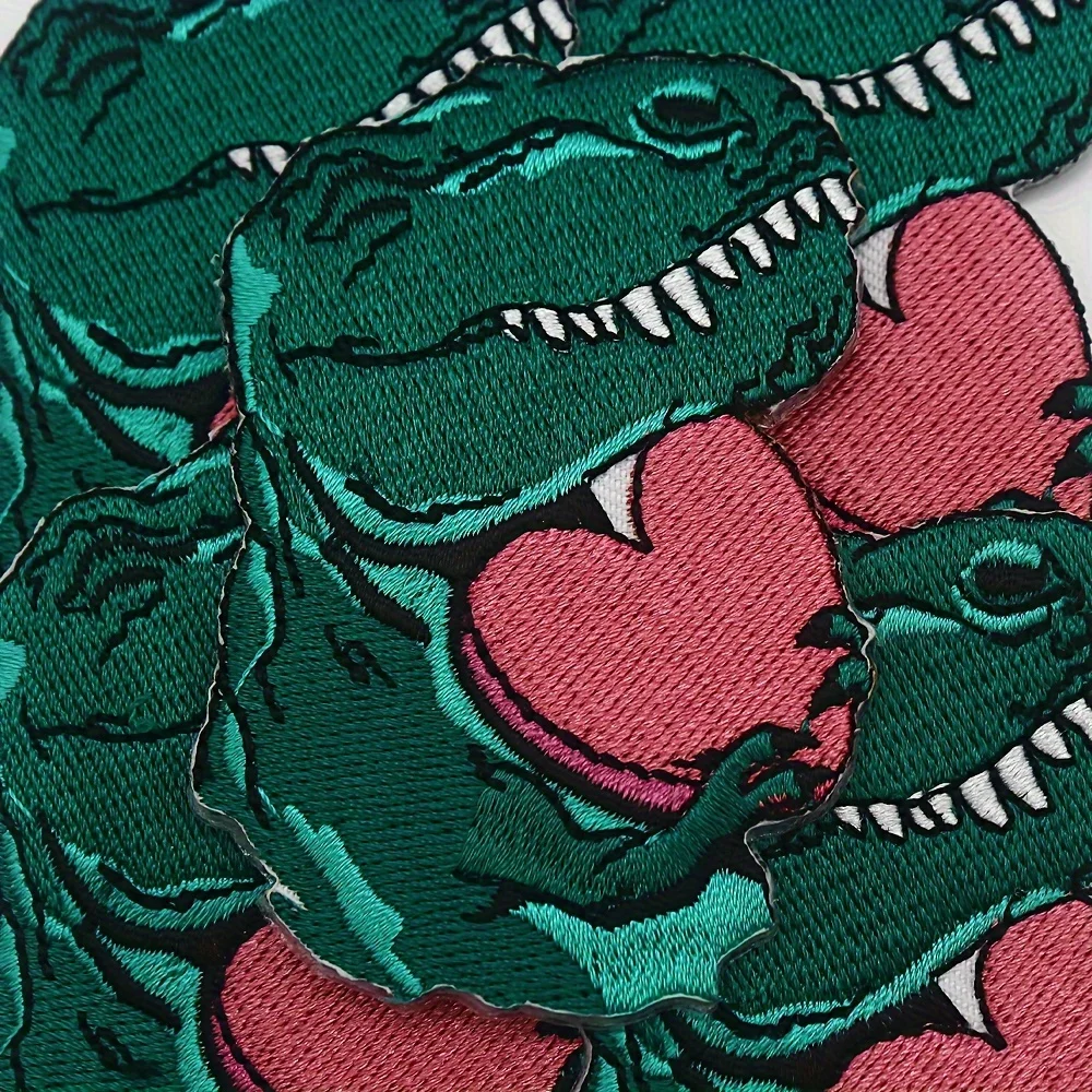 Parches bordados de dinosaurio t-rex sosteniendo un corazón, apliques termoadhesivos de dibujos animados divertidos y bonitos para chaquetas, mochilas, sombreros DIY, 1 ud. - imagen 5