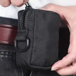 Bolsa táctica MOLLE de cintura negra, bolsillo frontal con cremallera