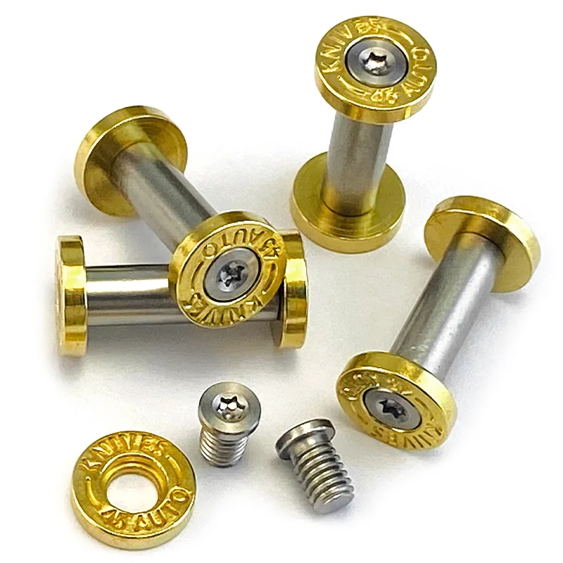 10 set/lote estilo imprimación de latón '45 cuchillos automáticos' cuchillo con logotipo M4 par de hilos tornillo de bloqueo T8 Torx cabeza de botón remache husillo clavo - imagen 2