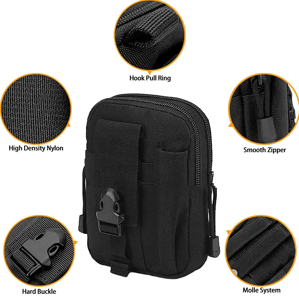 Riñonera táctica Molle EDC, bolsa compacta multiusos, cinturón táctico, soporte para teléfono móvil para entrenamiento, senderismo, Camping - imagen 5