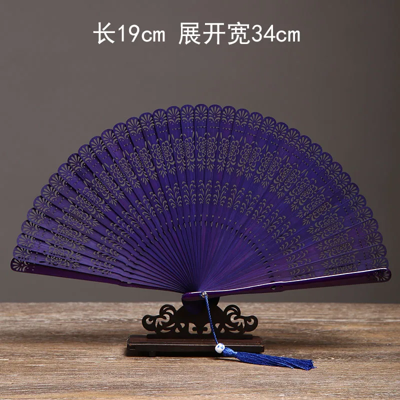 Abanico japonés antiguo de bambú tallado mini – Rojo y negro para baile - imagen 3