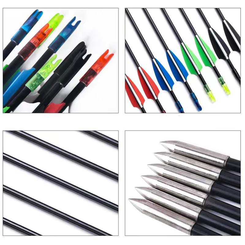Flechas de fibra de vidrio para tiro con arco, arco compuesto y arco recurvo, flechas de práctica de caza y objetivo, 80cm, 12/24 unidades por lote - imagen 3