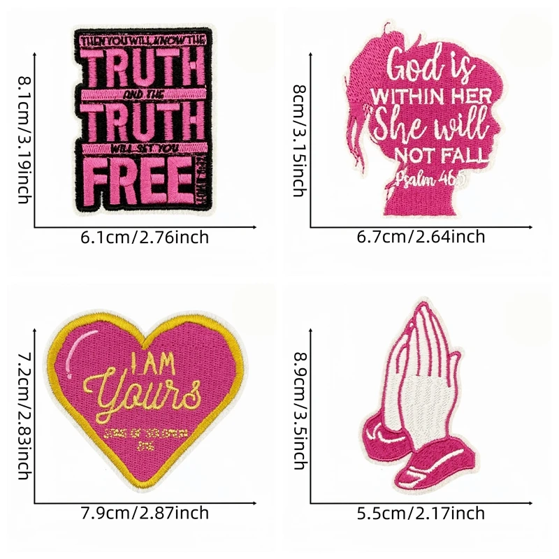 10 unids/lote parche de estilo rosa de dibujos animados parches bordados de Jesús para ropa parches para planchar para ropa parche de letras insignias para coser - imagen 2