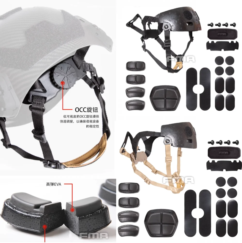 FMA táctico airsoft OPS ajustable mejorado ACH Occ-Dial Liner Kit + almohadillas para casco rápido BK/DE L/XL - imagen 3