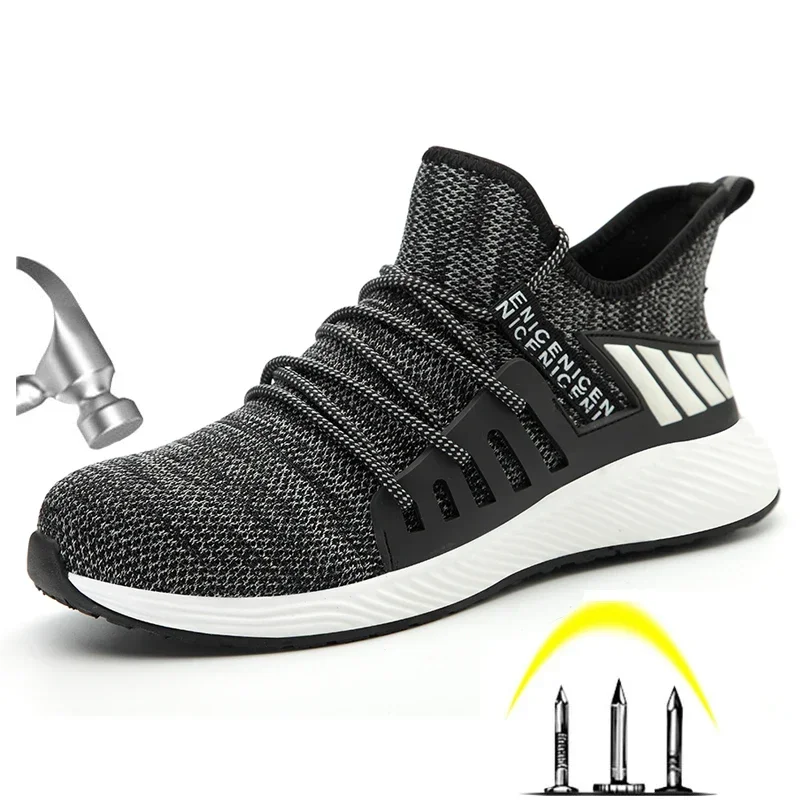 Botas de trabajo de malla para hombre, zapatos de trabajo con punta de acero, botas protectoras transpirables antideslizantes para exteriores, zapatos de seguridad a prueba de pinchazos - imagen 2