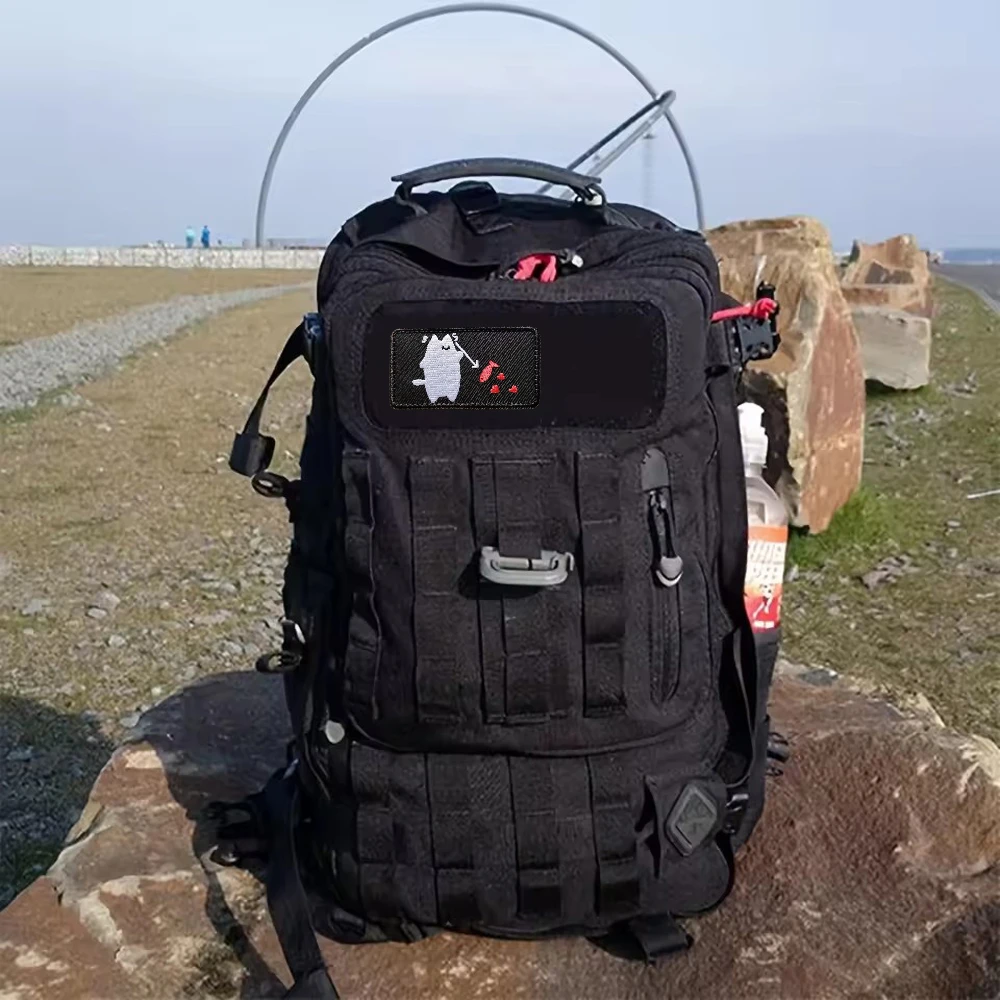 Parche de Velcros de pescado bifurcado de gato pirata de barba negra, sujetador de gancho y bucle divertido, insignia táctica militar para mochila Molle - imagen 5