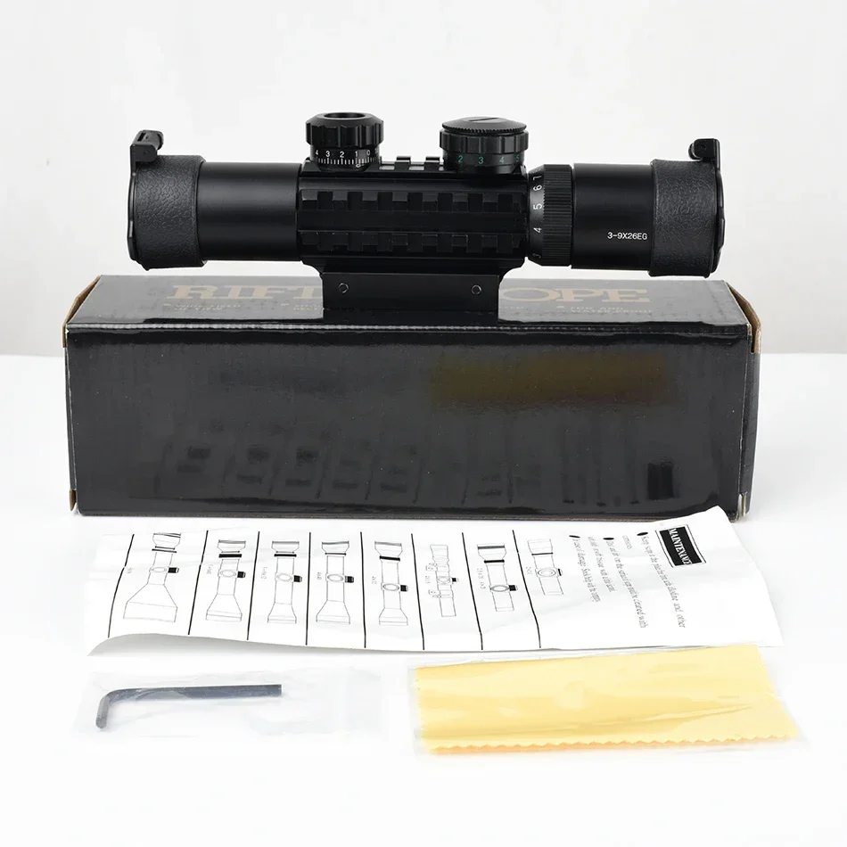 Mira telescópica táctica para caza al aire libre 3-9X26EG, brillo rojo y verde, óptica Airsoft, accesorio de mira réflex ajustable de 20mm - imagen 5