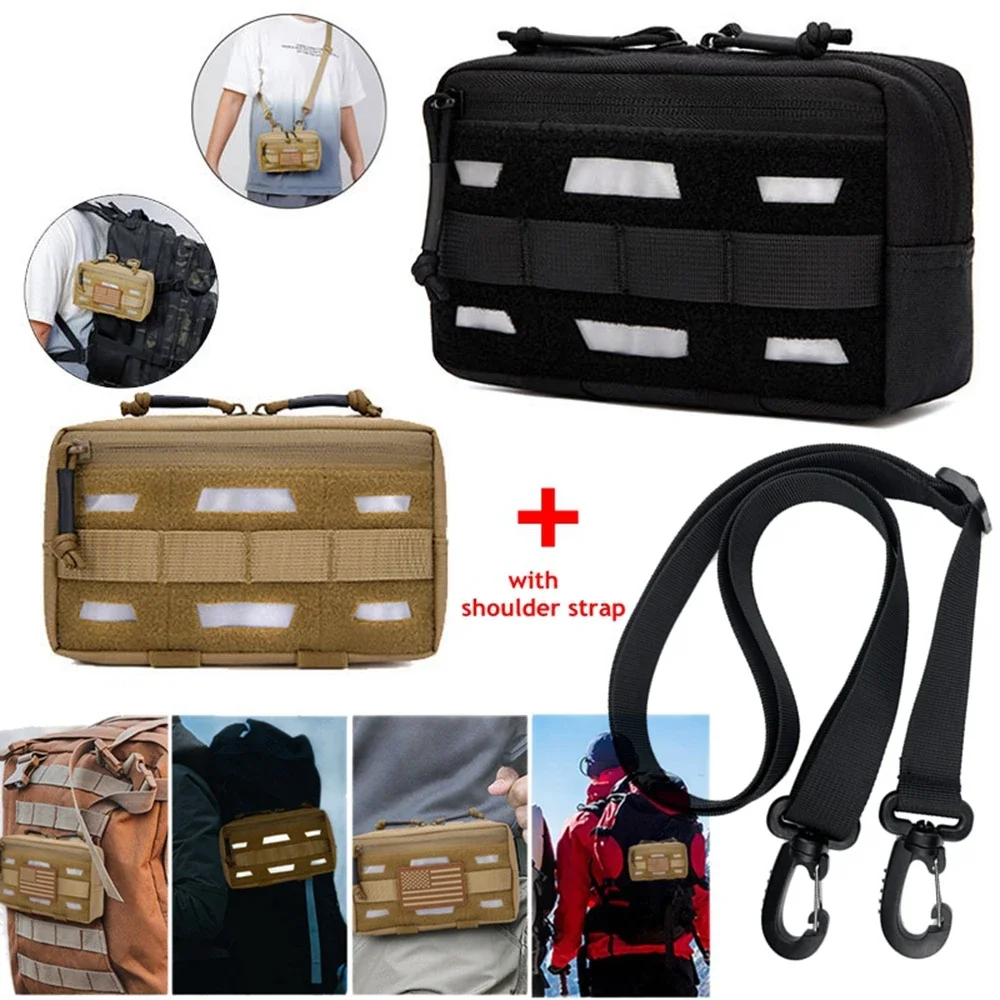 Bolsa de cintura para herramientas de viaje táctica, color negro, resistente al agua, con corte láser de nailon 1000D, con raya reflectante - imagen 2