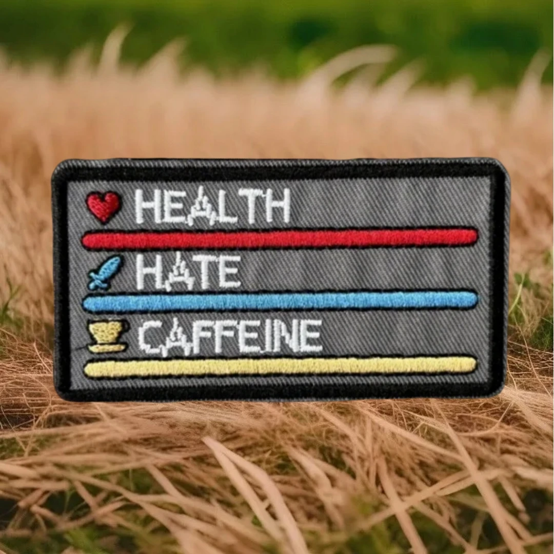 Insignia de moral táctica de salud, ódio, cafeína, brazalete del ejército militar, parches de bucle de gancho bordados, pegatina para mochila para ropa - imagen 3