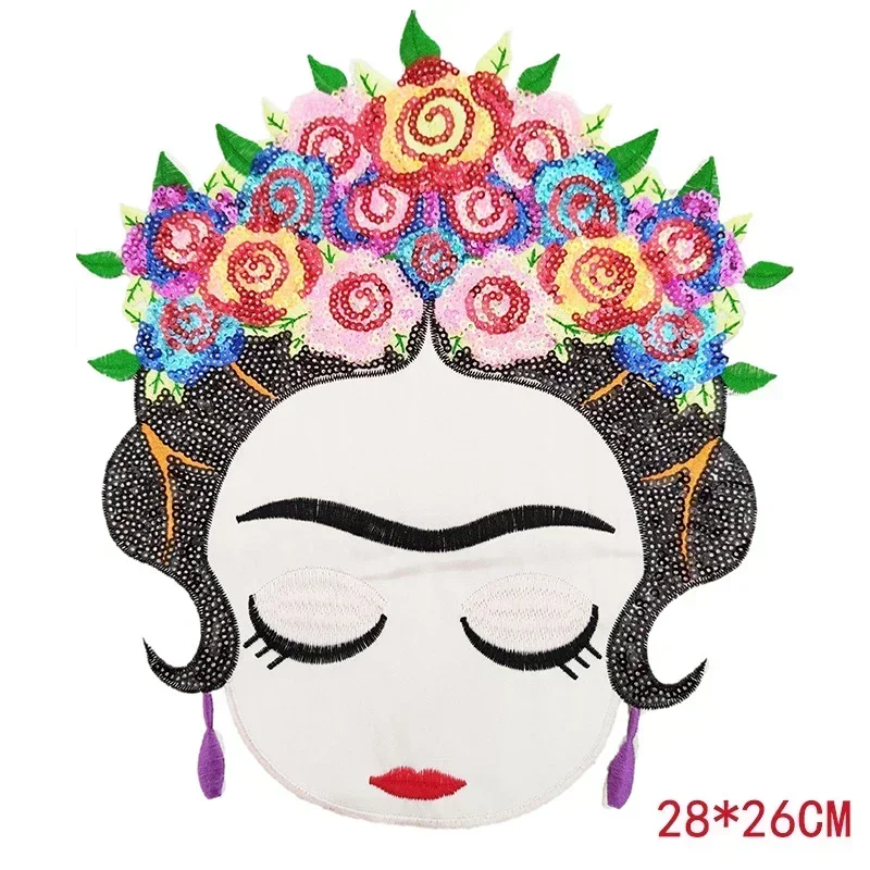 Tocados de flores mexicanas para niñas, parches para planchar, personajes de dibujos animados, parche bordado de lentejuelas para accesorios de ropa, pegatina para bolsa - imagen 5