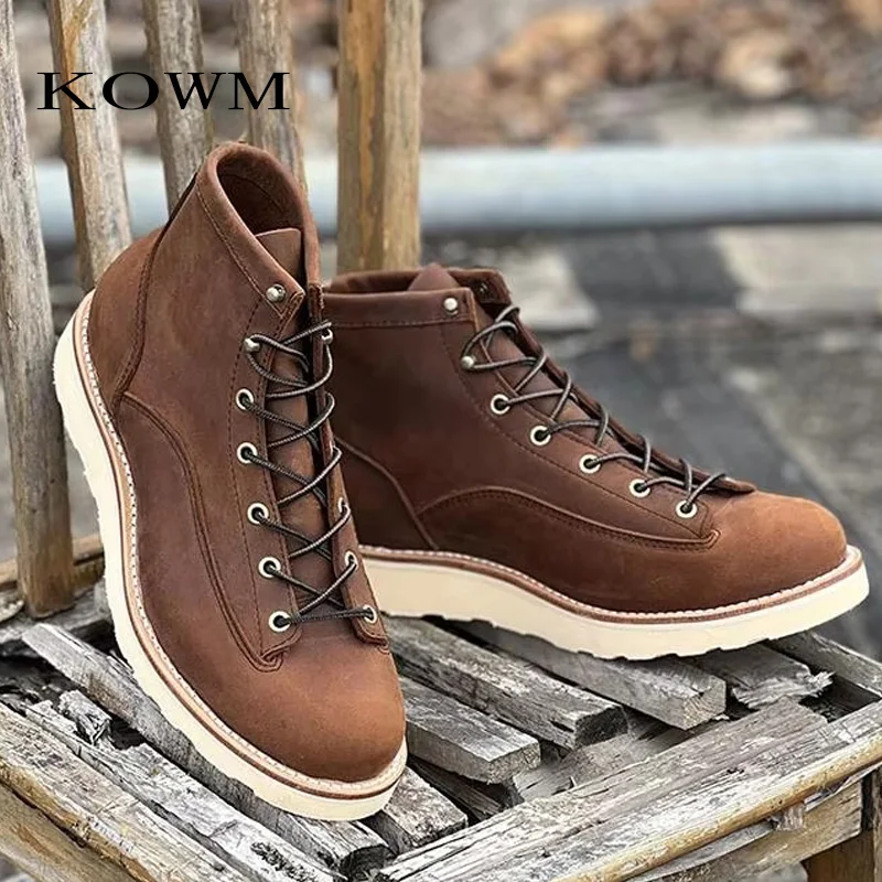 KOWM-zapatos de senderismo de piel de vaca para hombre, zapatillas impermeables para exteriores, botas de herramientas para motocicleta, zapatos tácticos, botas para caminar y cazar