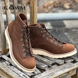 KOWM-zapatos de senderismo de piel de vaca para hombre, zapatillas impermeables para exteriores, botas de herramientas para motocicleta, zapatos tácticos, botas para caminar y cazar