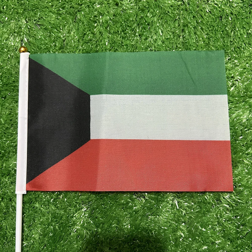 Bandera de la SKY, bandera de mano de Kuwait, 10/20/50/100 Uds., 21x14cm, banderas ondeantes de mano de Kuwait con poste de plástico para actividades deportivas, decoración del hogar - imagen 4