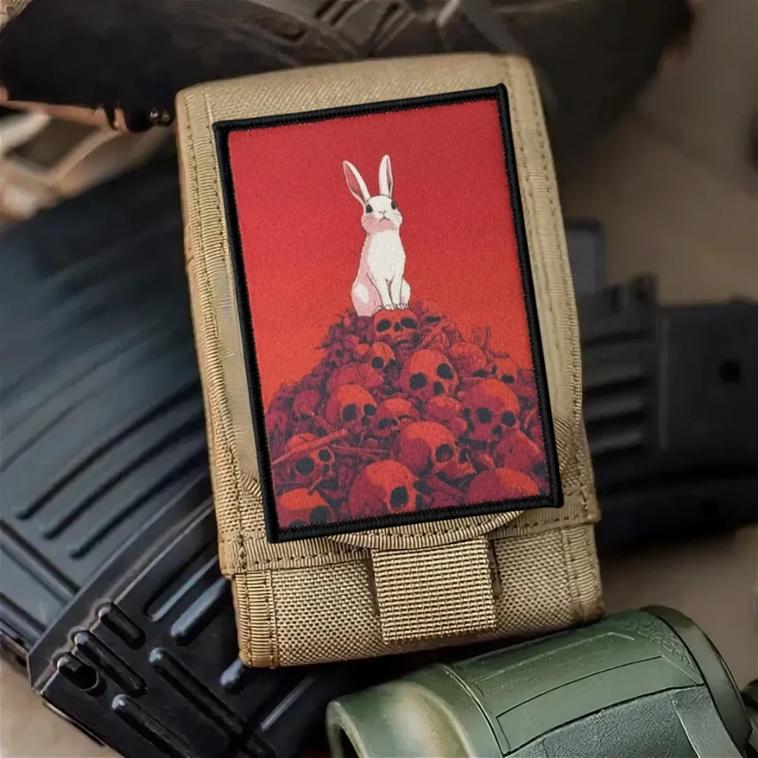 Parche de insignia de moral divertido "conejo esqueletos", emblema táctico militar, parches de gancho y bucle impresos para ropa, pegatinas para mochila