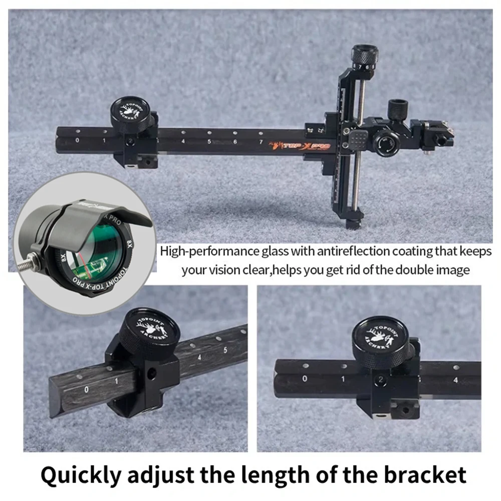 Mira de arco compuesto, barra de carbono de 9 ", lente de aluminio 2/4/6/8X, mano izquierda/derecha, tiro con arco, objetivo de competición, arco compuesto, caza - imagen 3