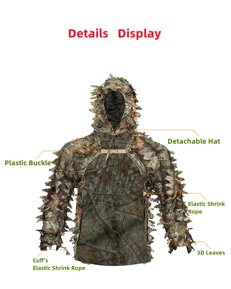 Hojas de arce cortadas en 3D, camuflaje biónico, caza, pesca, juegos CS, traje Ghillie, capa, tela táctica suave y transpirable resistente al desgaste - imagen 4