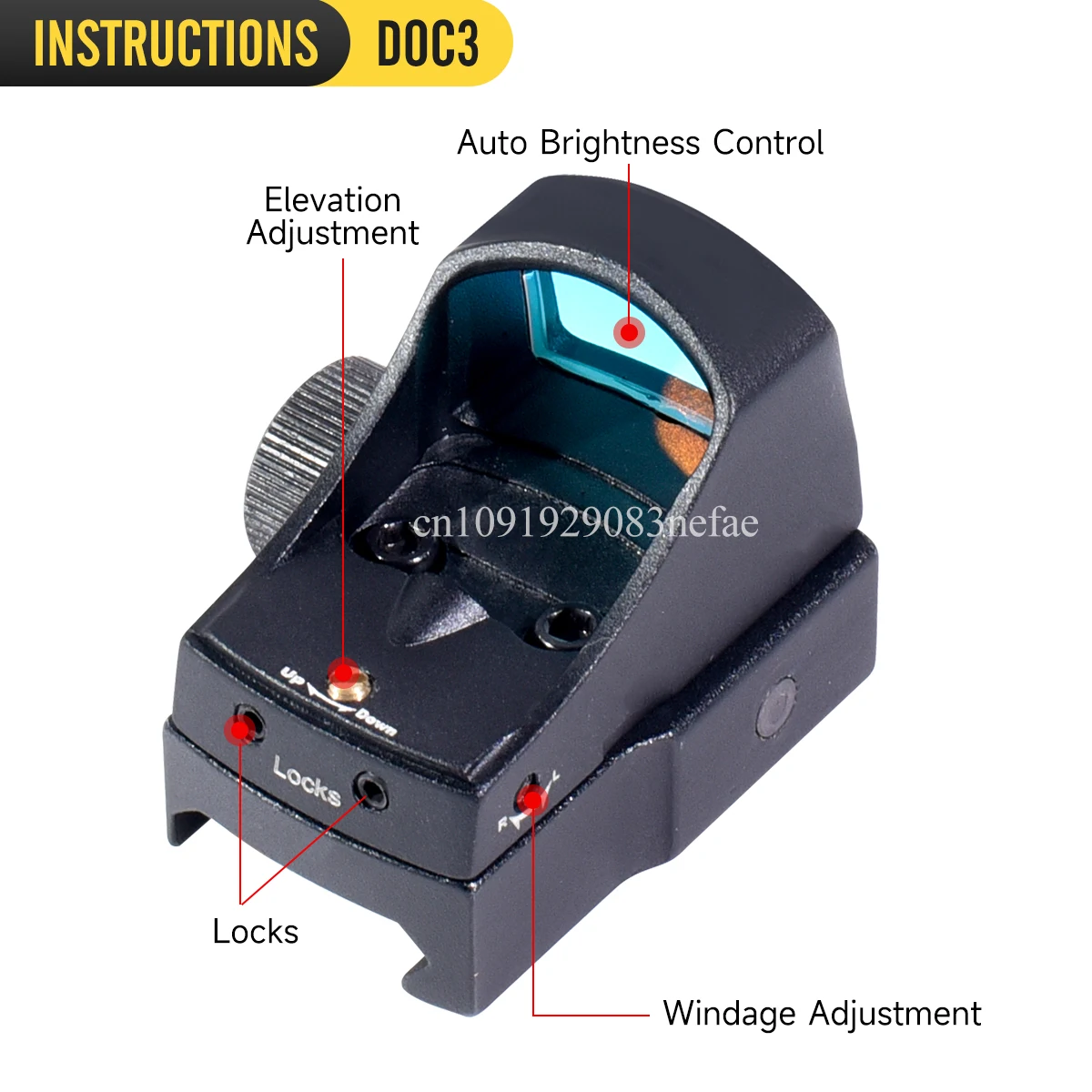 Mira telescópica táctica DOC III con punto rojo para caza, ajuste fotosensible automático iluminado para montaje en riel Picatinny de 20mm - imagen 3