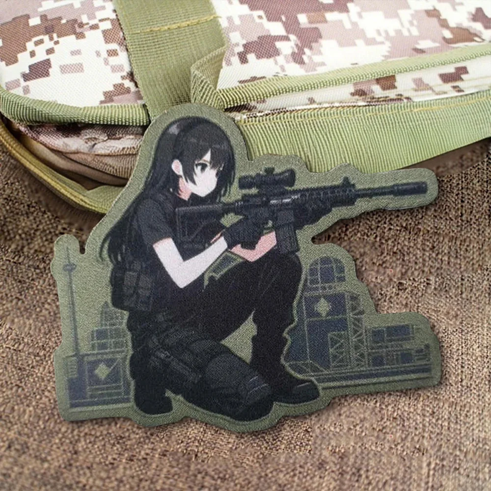 Parches de Meme de tiro de Chica de Anime, parche de gancho y bucle, brazalete moral para chica, insignia de moral del ejército militar, pegatinas tácticas para mochila - imagen 4