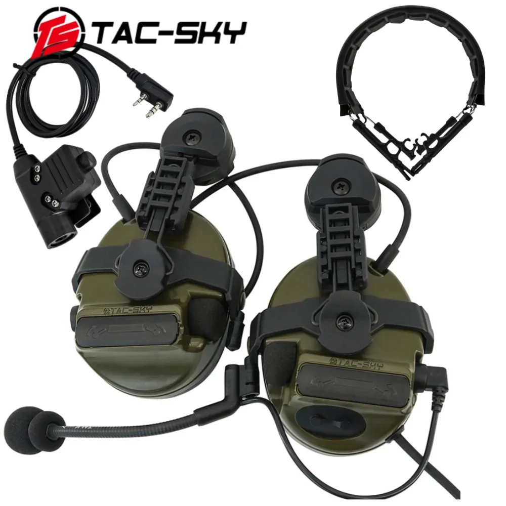 TS TAC-SKY casco táctico auriculares COMTA III cancelación de ruido Walkie Talkie PTT auriculares con adaptador de riel de arco y u94 ptt - imagen 3